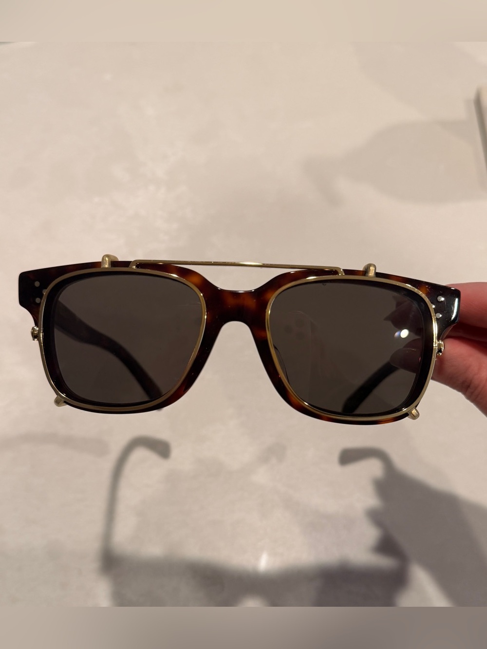 New Celine Tortoise and Gold Clip on Sunglasses - Picture 3 of 9